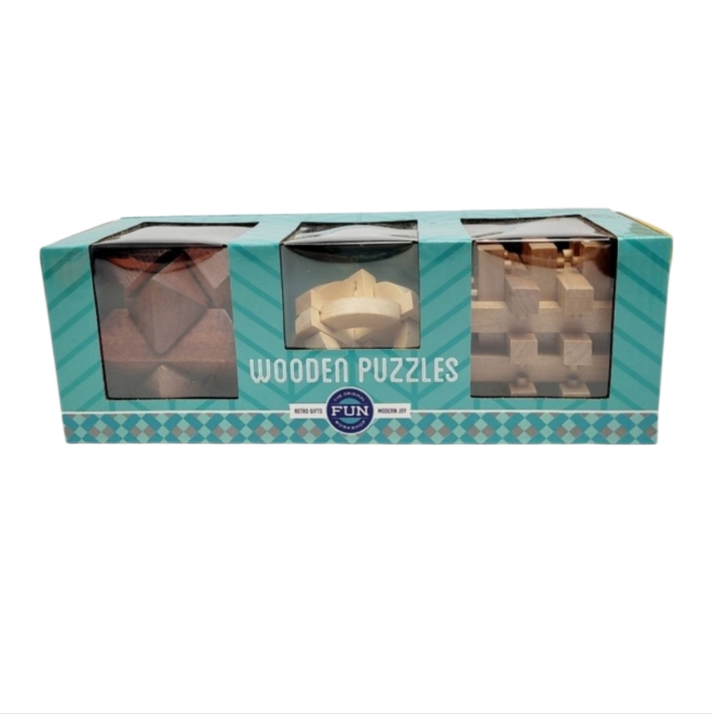 The Original Fun Workshop Three Wooden Brain Teader Puzzles